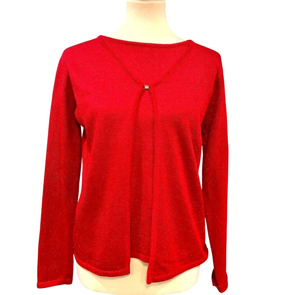 VTG Sag Harbor Red Sparkle Knit Cardigan Clasp 90s Coquette Holiday, Small SP